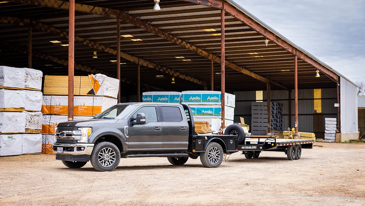 Truck at a jobsite towing the 8