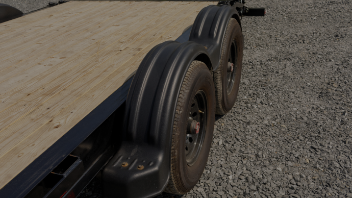 The Voyager Seamless I-Beam Equipment Trailer's haul guards for tires