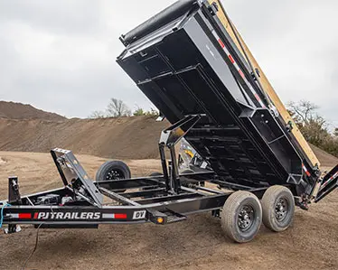 The Voyager Dump Trailer's scissor lift mechanism at full height